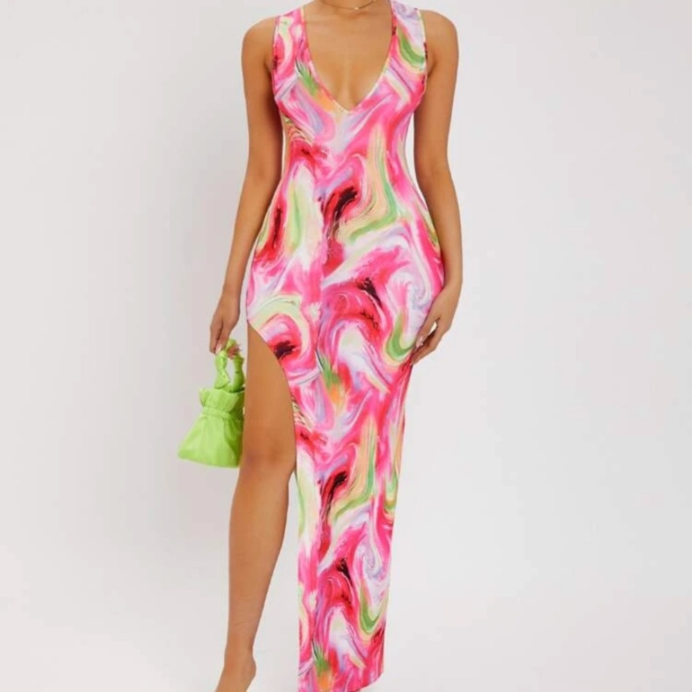 Marbled Print High Split Dress - image 5
